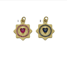 Load image into Gallery viewer, Blue Fuchsia CZ Spike Heart Coin Charm, Sku#LX44