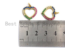 Load image into Gallery viewer, CZ Micro Pave Rainbow Color Open Heart Shape Pendant for Bracelet Necklace, Cubic Zirconia Space Pendant Charm, 16x17mm,sku#F895