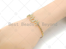 Load image into Gallery viewer, Gold Filled CZ Micro Pave Mom Word Shape Connector, 18K Gold Filled Mom Charm, Necklace Bracelet Links, 34x14mm,Sku#LD111