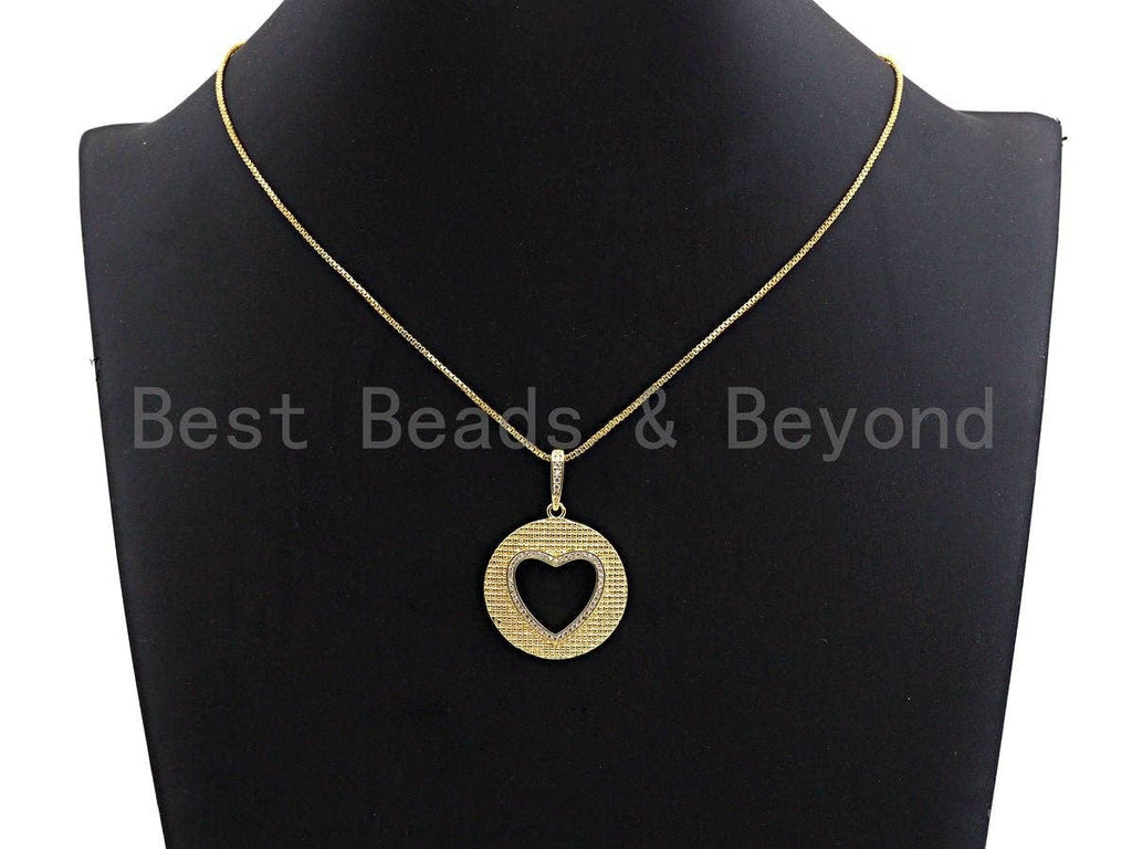 CZ Micro Pave Hollow out Heart Round Shaped Pendant/Charm, Cubic Zirconia Pendant Charm,28x31mm,sku#F910