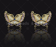 Load image into Gallery viewer, Purple CZ Micro Pave Butterfly Shape Pendant, Gold Plated Jewelry, Necklace Bracelet Charm Pendant, 22x29mm,sku#LD03