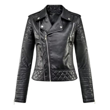 Load image into Gallery viewer, Turn-down Collar Motorcycle PU Leather Jacket Womens