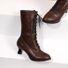 Load image into Gallery viewer, Women's Lace-Up Mid-Calf Boots - Stylish Low Heel Boots with Round Toe