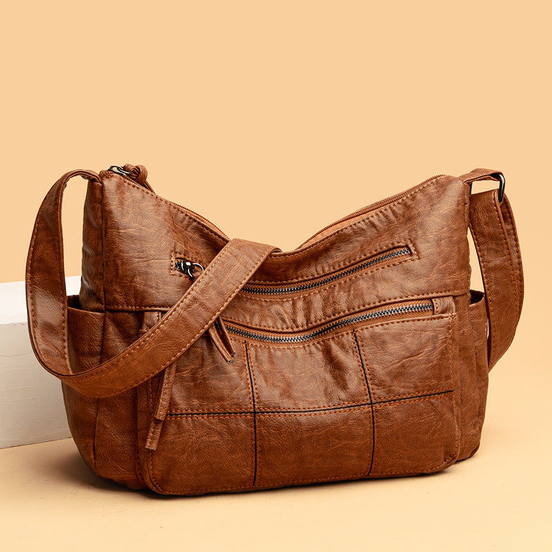 Women's Solid Color Crossbody Shoulder Bag - PU Leather Casual Handbag