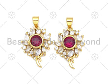 Load image into Gallery viewer, Big Fuchsia CZ Micro Pave Sunflower Shape Pendant, 18K Gold Filled Flower Charm, Big CZ Pave Pendant,17x24mm, Sku#LK373