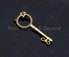 Load image into Gallery viewer, CZ Micro Pave Key With Round Ring Shape Pendant , Gold/Silver/Black/Rose Gold Plated Key, Necklace Bracelet Pendant, 12x33mm,sku#L285