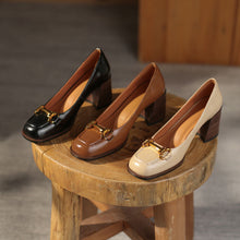 Load image into Gallery viewer, Women's Retro Square Toe Chunky Heel Pumps - French Style Block Heel Shoes