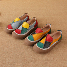 Load image into Gallery viewer, Women's Genuine Leather Patchwork Color-Block Loafers | Slip-On Round Toe Low Heel Shoes