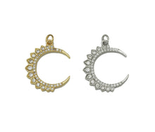 Load image into Gallery viewer, Gold Silver CZ Cresent Moon Charm, Sku#B209