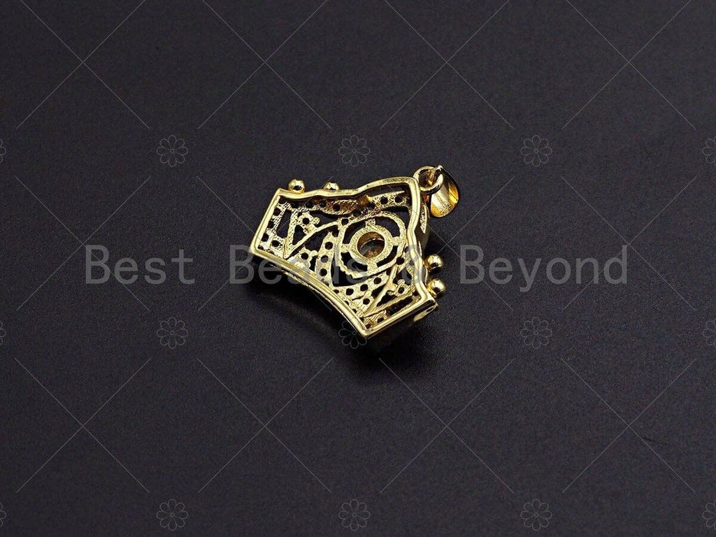 18K Gold Micro CZ Pave Crown Pendant, Gold Crown Charm, Queen Crown Beads, Jewelry Findings, 20x24mm,sku#LK43