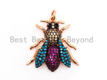 Load image into Gallery viewer, SAWFLY Inspired Charm, CZ Micro Pave Multi Color Insect Pendant, Cubic Zirconia Bug Charm,Gold/Rose Gold/Silver/Black,23x25mm,SKU#F442