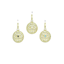 Load image into Gallery viewer, Hammered CZ Pave Evil Eye Coin Charm Pendant, Sku#LX575