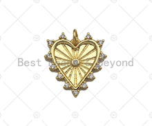 Load image into Gallery viewer, CZ Micro Pave Radial Heart Shape Pendant/Charm,Cubic Zirconia Gold/Silver Charm, Necklace Bracelet Charm Pendant, 19x20mm, Sku#L385