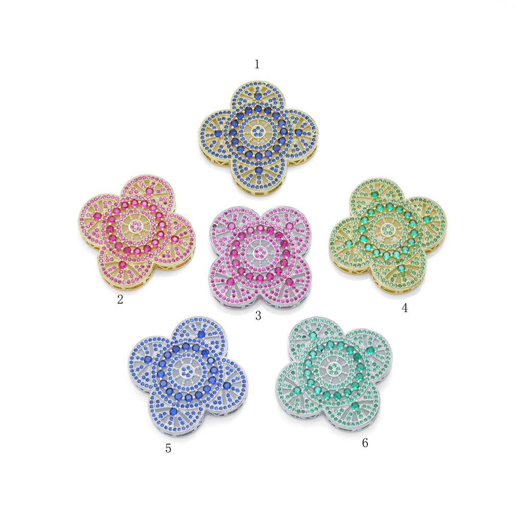 Colorful CZ Large four Petal Flower Charm Pendant, Sku#LX589