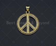 Load image into Gallery viewer, 18k Dainty Gold Peace Sign on Round Ring Shape Charms, Dainty Charms, Gold Pendant, Round Ring Necklace Charms, 20x23mm, Sku#LK175