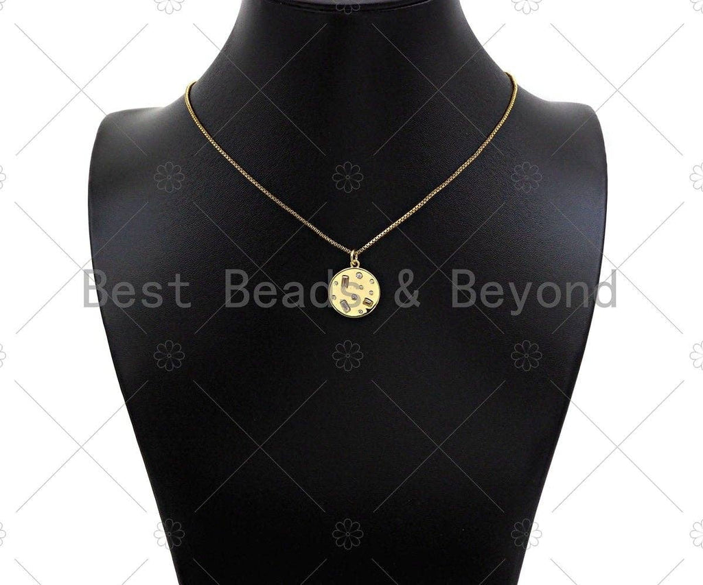 Baguette CZ Micro Pave Round Coin Shape Pendant/Charm, Sku#L450
