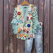 Load image into Gallery viewer, V-neck Fashion Lotus Edge T-shirt Women's Top