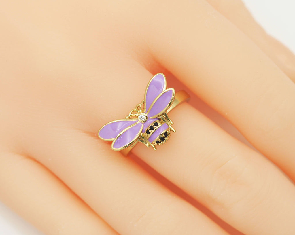 Colorful Enamel Bee Ring, O87