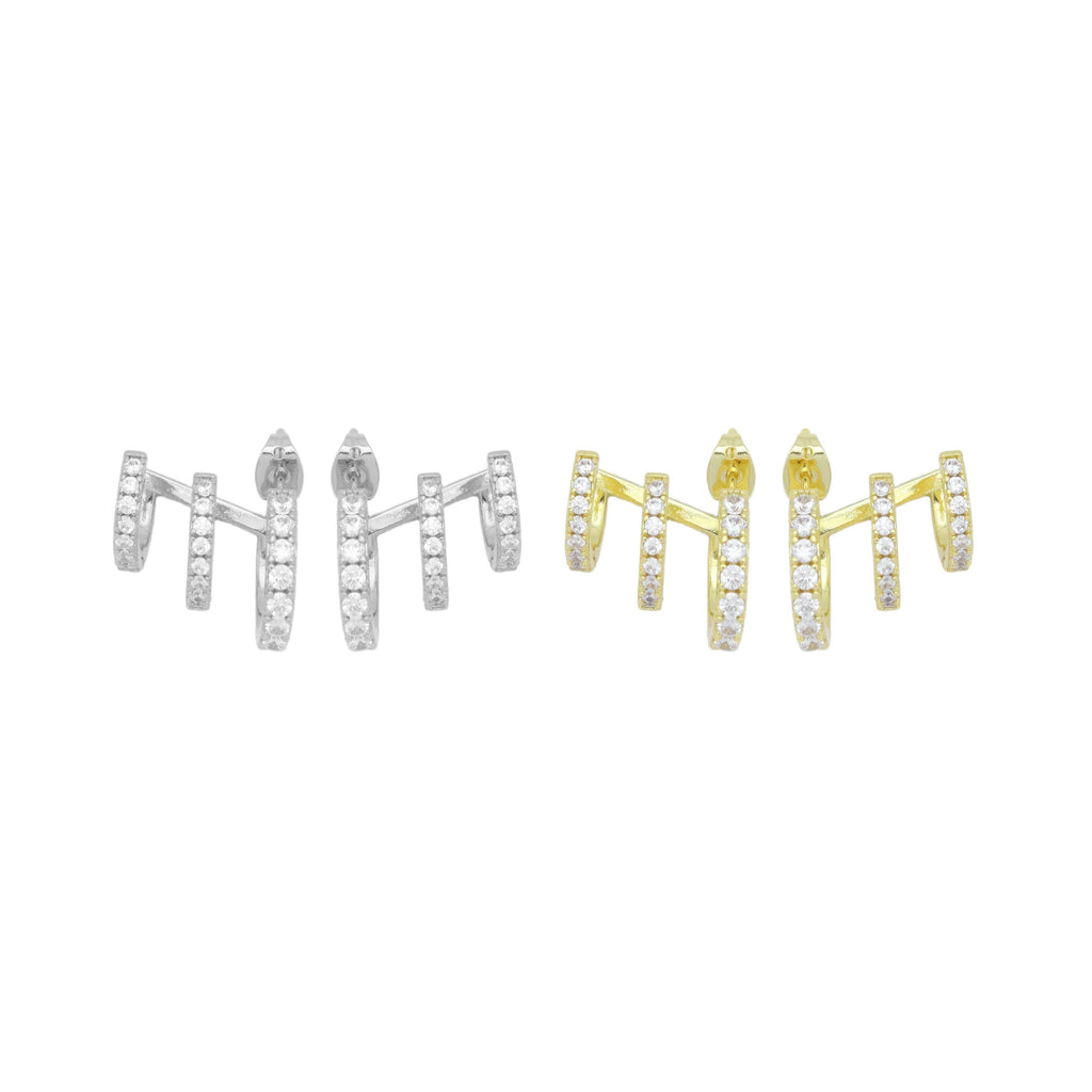 Clear CZ Triple Line Wrap Stud Earrings, Sku#A407