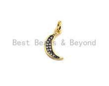 Load image into Gallery viewer, Clear Black CZ Micro Pave Crescent Moon Pendant, Cubic Zirconia Pendant, 24K Gold Tone, 7x14mm, Sku#Z489