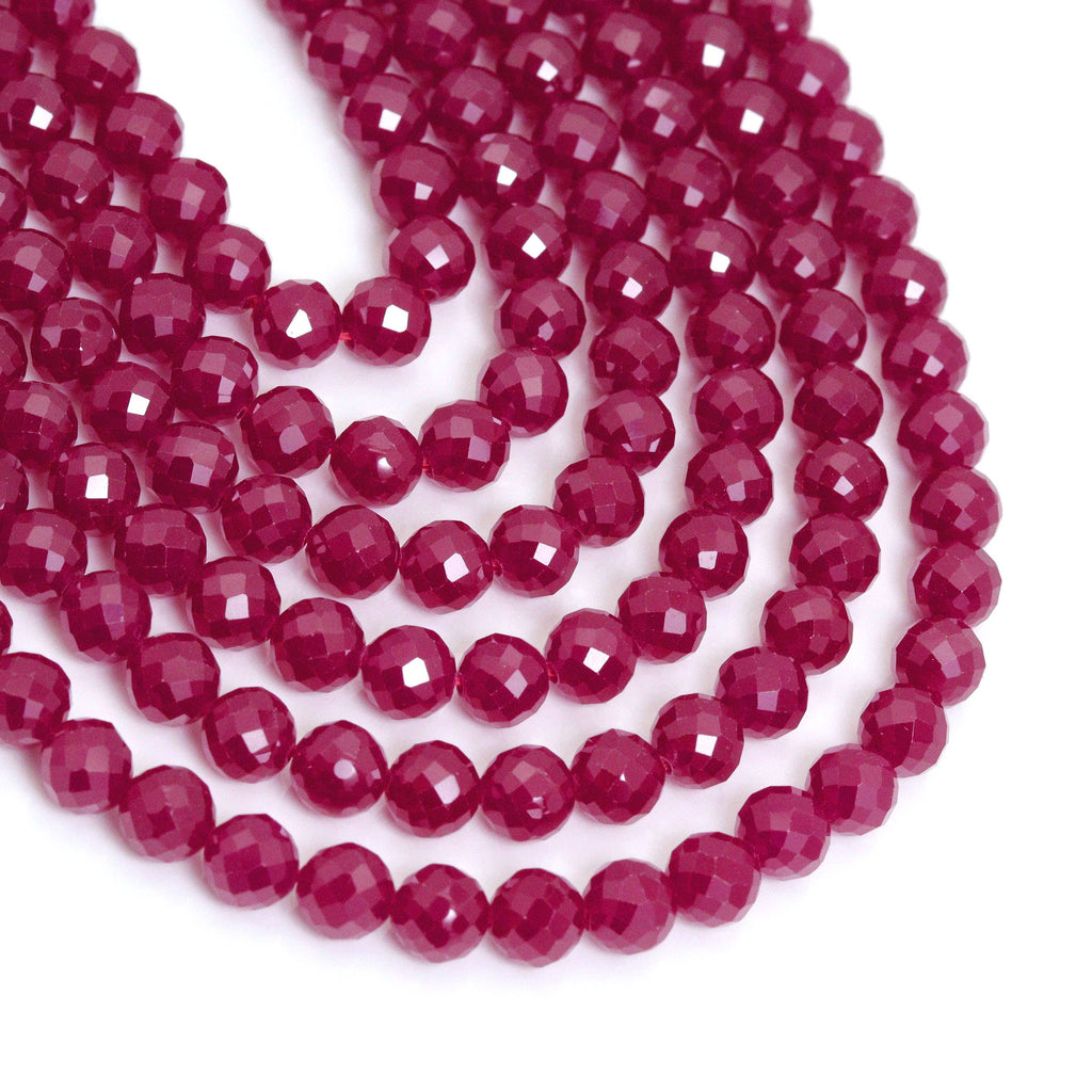 Red Corundum Round Faceted Beads, Sku#U1880