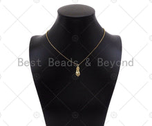 Load image into Gallery viewer, Fuchsia CZ Micro Pave Hand Shape Pendant,Cubic Zirconia Gold/Silber/Black Charm, Necklace Bracelet Charm Pendant, 7x20mm, Sku#L547
