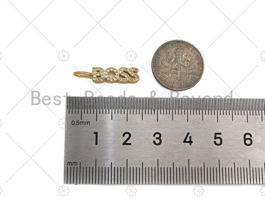 CZ Micro Pave Boss Letter Charm/Pendant,Letter Shape Charm, Boss Pave Pendant, Gold plated charm, 5x22mm,Sku#JL19
