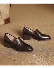 Load image into Gallery viewer, Women's Retro Square-Toe Chunky-Heel Slip-On Loafers – Sheepskin Leather