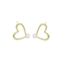 Load image into Gallery viewer, Gold White Pearl Heart Stud Earrings, Sku#LD478