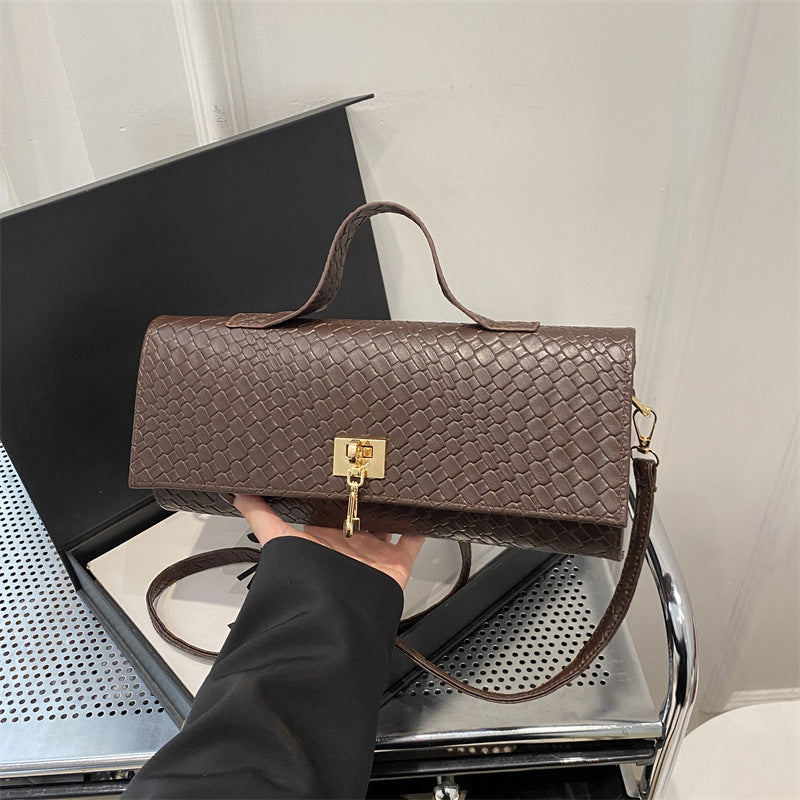 Women's Minimalist Crossbody Bag – Solid Color Woven Fabric Shoulder Bag
