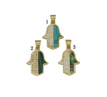 Load image into Gallery viewer, CZ Turquoise Malachite Abalone Hamsa Hand Charm, Sku#L677