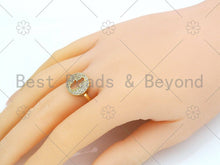 Load image into Gallery viewer, CZ Hamsa Hand On Coin Shape Adjustable Ring, Sku#X217