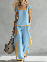 Load image into Gallery viewer, Square-Neck Three-Quarter Sleeve Loose Top &amp; Pants Two-Piece Set