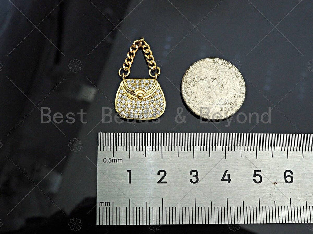 Gold Filled CZ Micro Pave Fashion Bag Shape Pendant,18k Gold Filled Lady's Bag Charm, Necklace Bracelet Charm Pendant,16x16mm,Sku#LK358