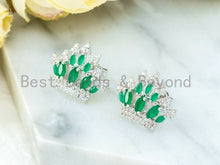 Load image into Gallery viewer, CZ Micro Pave Emerald Silver Crown Ear Studs, Crown Earrings, Bridesmaid Earrings, Wedding Earring, 20x21mm,1pair, sku#O52