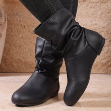 Load image into Gallery viewer, Women's Flat Ankle Boots – Wrinkled PU Leather Side Zipper | Black &amp; Brown