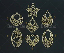 Load image into Gallery viewer, Filigree Gold Lacy Charm, Oval/Teardrop/Star/Heart Diamond Shape Brushed Gold Charm, Wire Charm, sku#CP11C