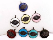 Load image into Gallery viewer, 19mm Enamel Lip Round Charm Pendant,CZ Micro Pave Oil Drop Round Lip pendant,Enamel Charm,Enamel Jewelry,sku#F605L