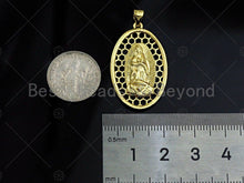 Load image into Gallery viewer, 18K Gold Virgin Mary On Oval Emblem Pendant, Hollow Out Oval Charm, Virgin Mary Pendant, Dianty Gold Medallion Charm,31x19mm, Sku#F1145