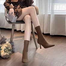 Load image into Gallery viewer, Women's Suede Mid-Calf High Heel Boots - Pointed Toe Stretch Boots with Side Zipper