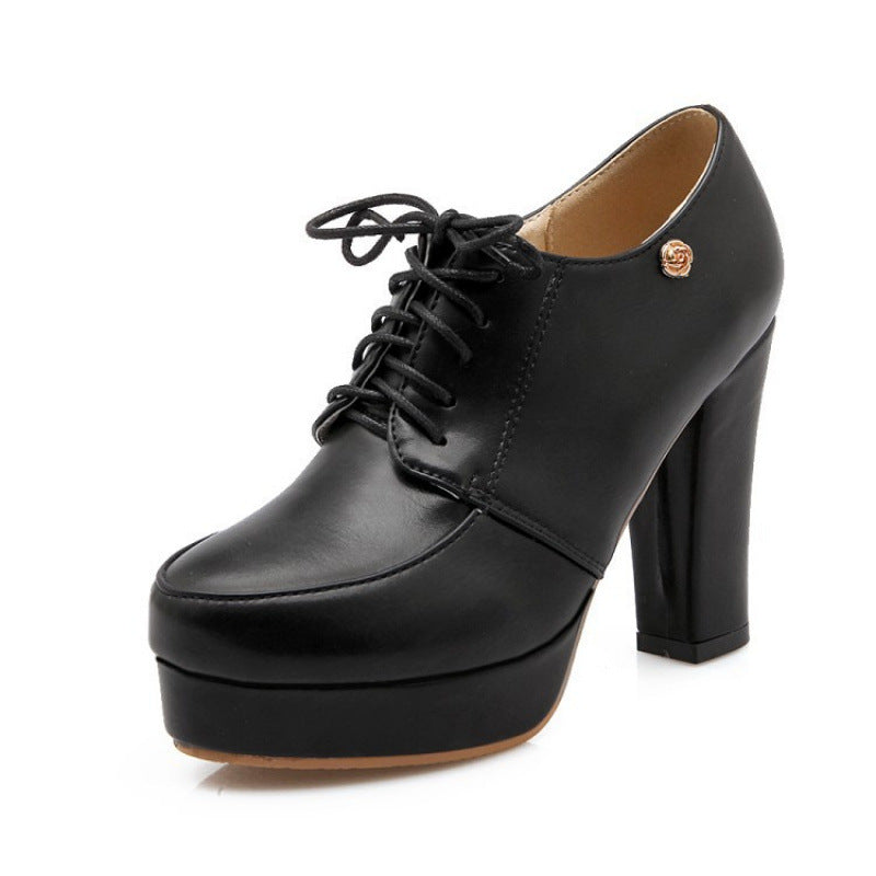 Women's Chunky Heel Lace-Up Pumps | Vintage Round Toe Platform Shoes