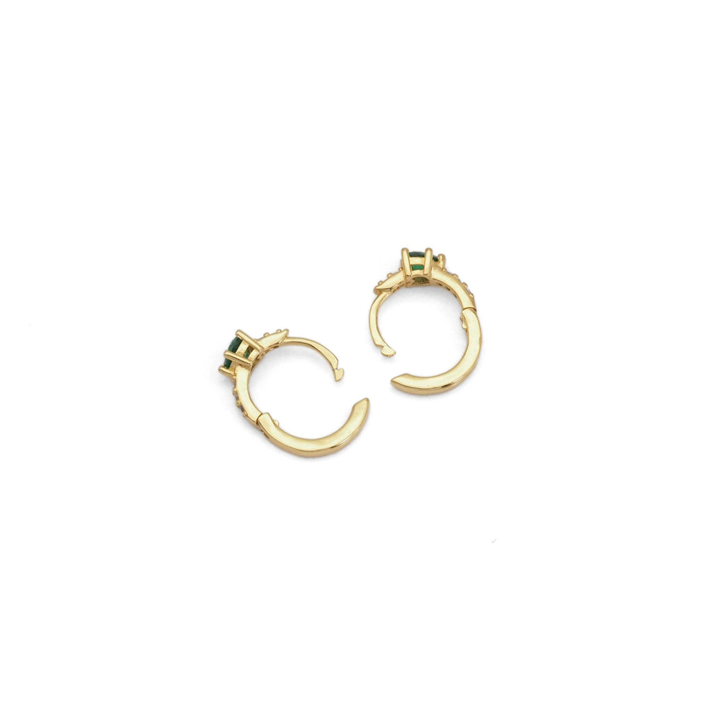 Gold Silver Purple Green CZ Heart Huggie Earrings, Sku#A126