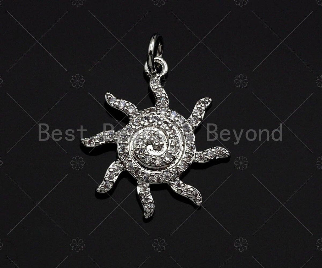 CZ Micro Pave Sunflower Shape Pendant,Cubic Zirconia Swirl Flower Charm, Gold/Silver Tone,19x21mm,sku#L351