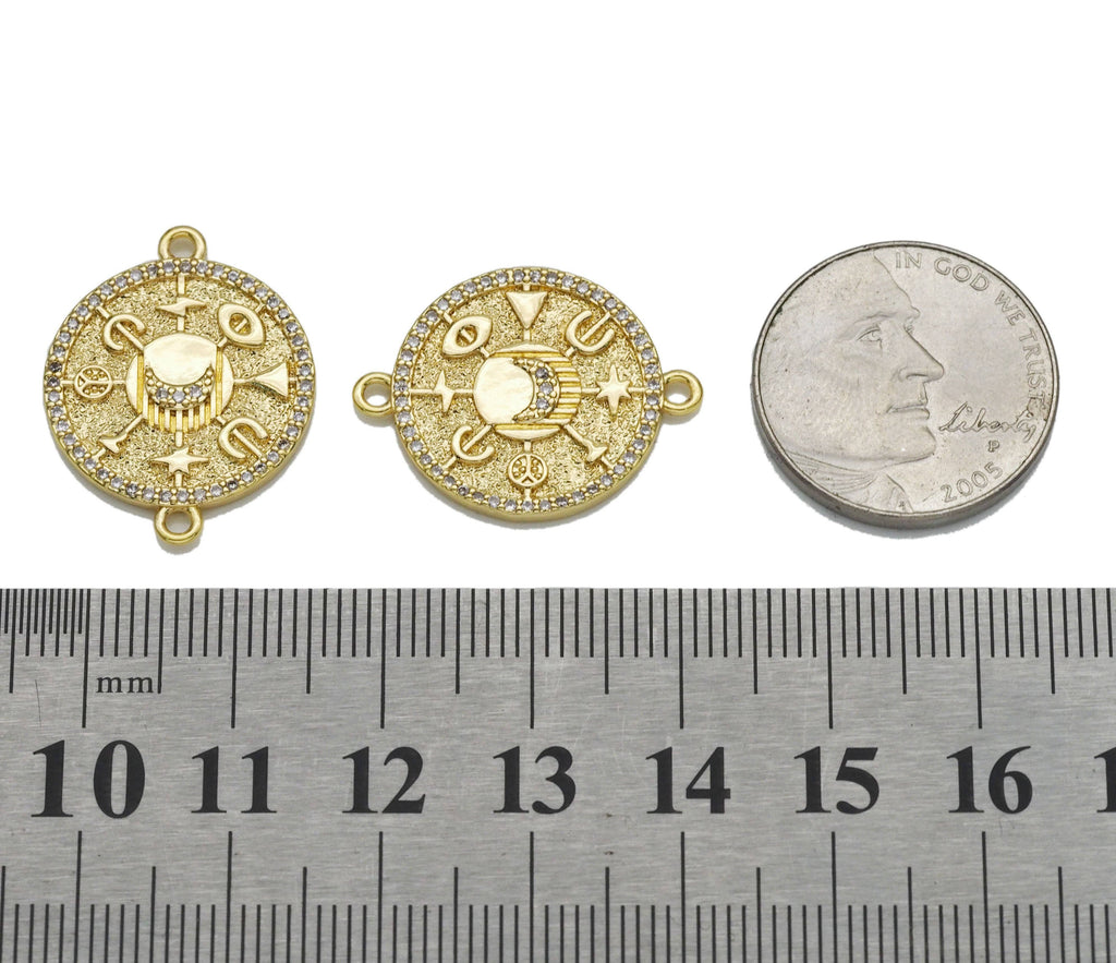 CZ Gold Evil Eye Star Lucky Round Connector Charm, Sku#LK768
