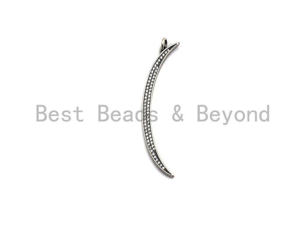 Oxidized Silver CZ Micro Pave Crescent Moon Shaped Pendant/Charm, Antique Silver Thin Moon, Cubic Zirconia Pendant Charm, 3x49mm,sku#X122