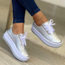 Load image into Gallery viewer, Women's Ribbon Lace-Up Platform Sneakers | PU Leather Round-Toe Flats