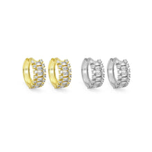 Load image into Gallery viewer, Gold Silver Baguette CZ Round Hoop Earrings, Sku#A131