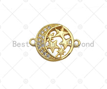 Load image into Gallery viewer, CZ Micro Pave North Star With Cresent Moon Connector, Cubic Zirconia Round Connector, 18k Gold Necklace Bracelet Connector,16x21mm,Sku#LK312