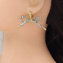 Load image into Gallery viewer, Gray Crystal Beads Bowknot Earrings, Sku#LD634