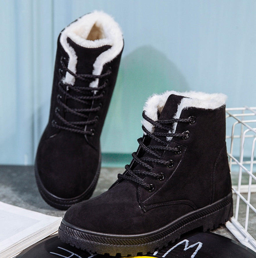 Women's Plush Snow Boots | Flat Heel Waterproof Casual Winter Boots